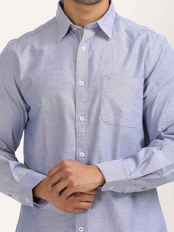 Indian Terrain Men's Regular Fit Full Sleeve Solid Blue Shirt